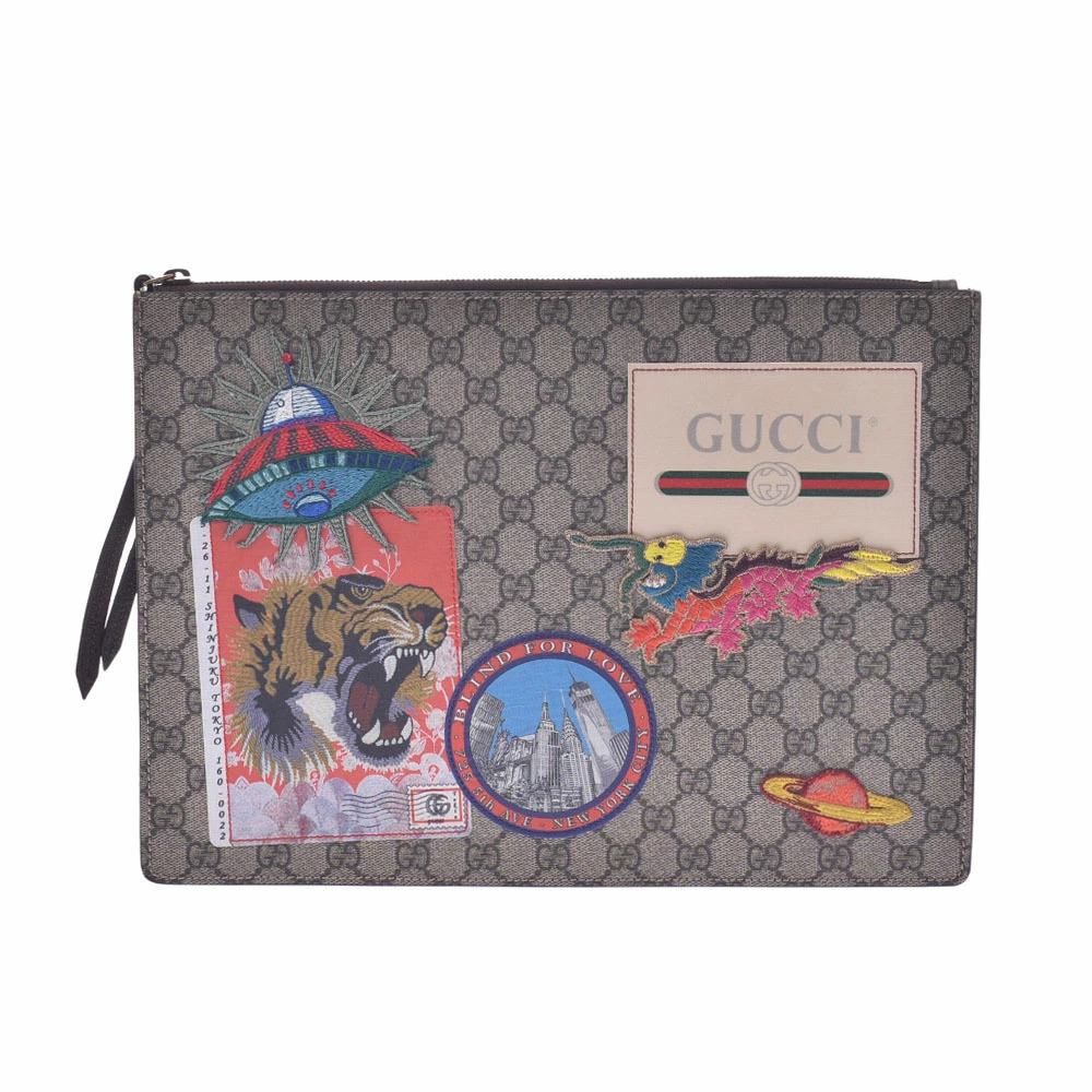 GUCCI Courier Applique Beige GG Supreme Canvas Shoulder Bag